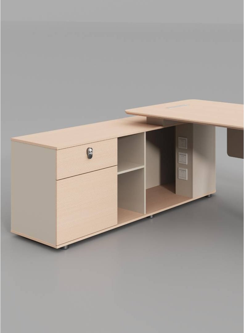 أدين مكتب تنفيذي على شكل حرف L مع درج ولوح احتشام ومساحة لوحدة الكمبيوتر، 180×160×75 سم - Image 2